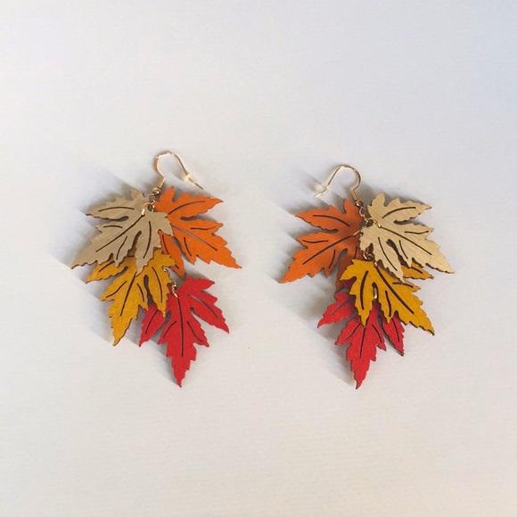 Maple Leaves in Fall Color Dangle Earrings - Picture 1 of 9